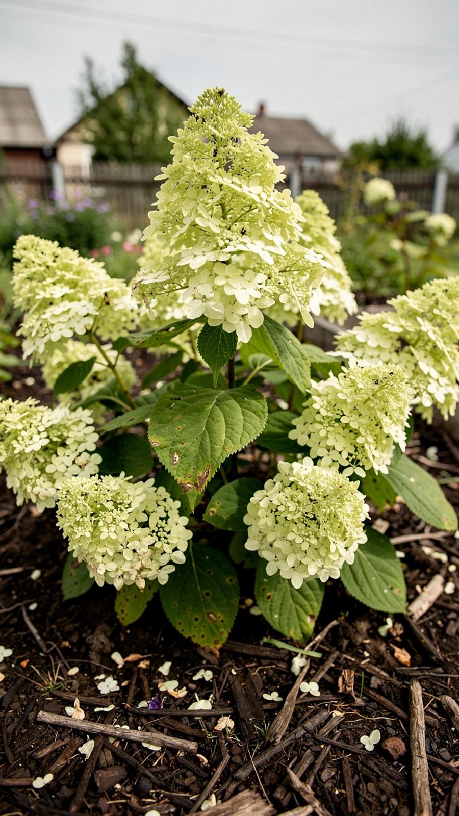 Hydrangea paniculata 'Limelight' in late-summer flower at a Kyiv oblast garden